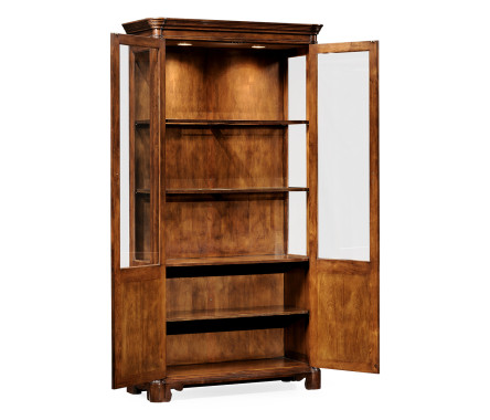 Walnut glazed display cabinet with pediment