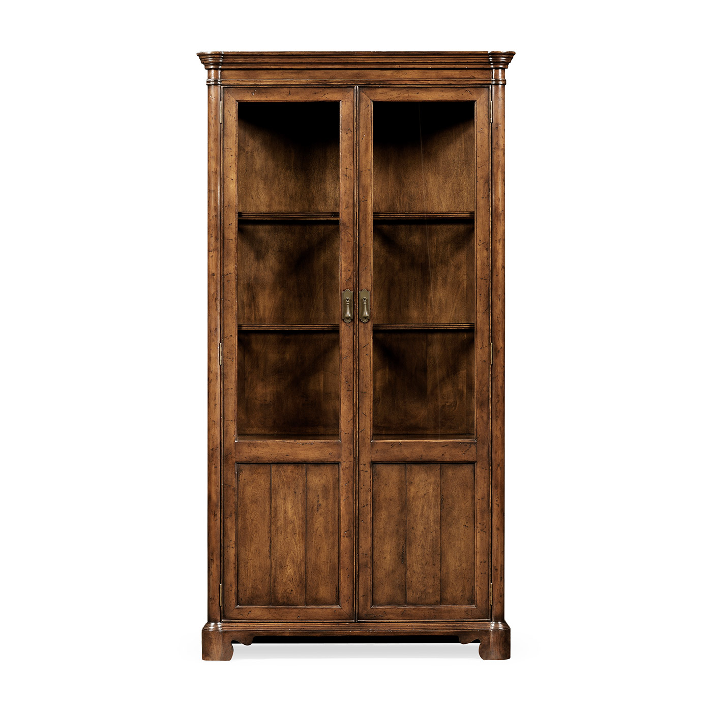 Walnut glazed display cabinet with pediment