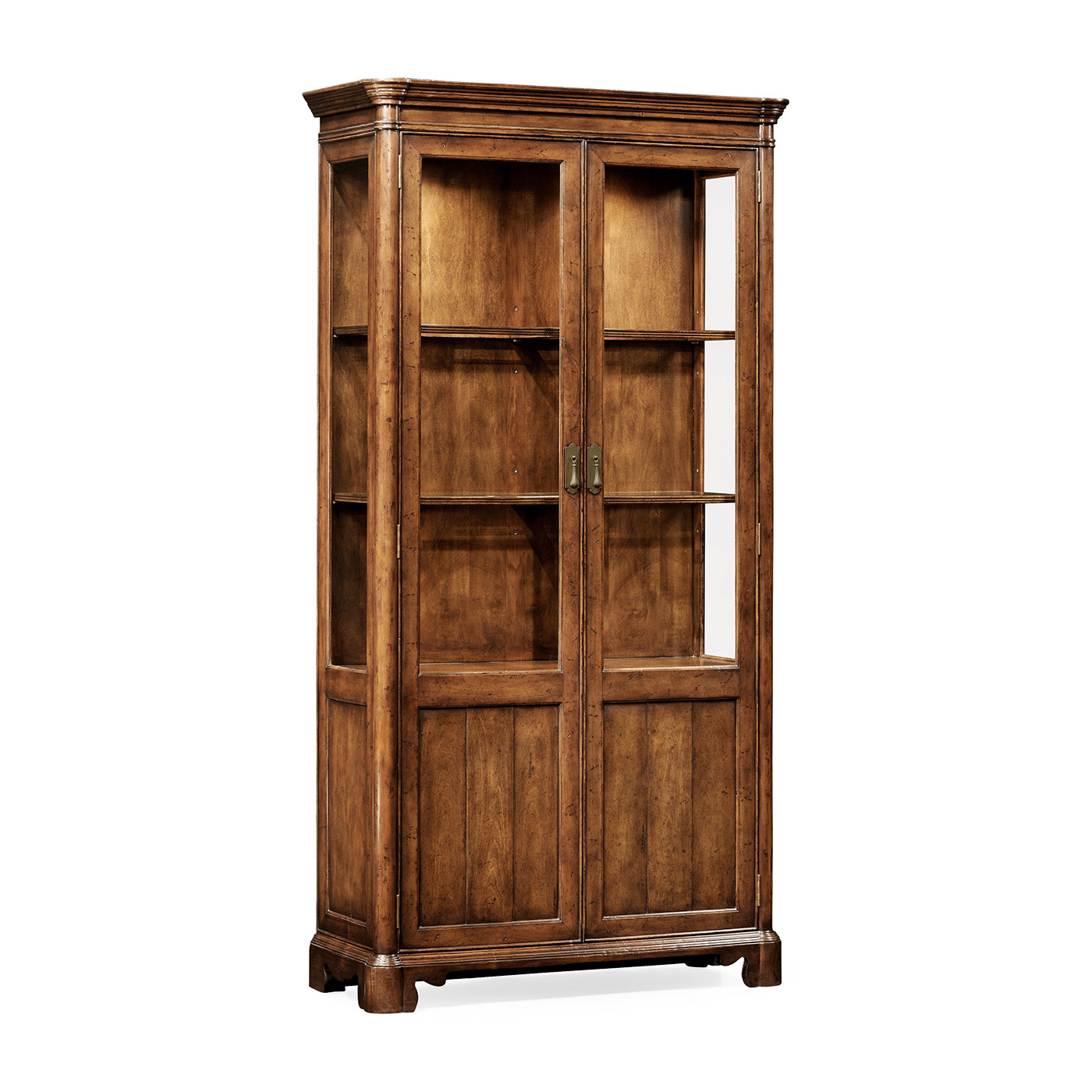 Walnut glazed display cabinet with pediment
