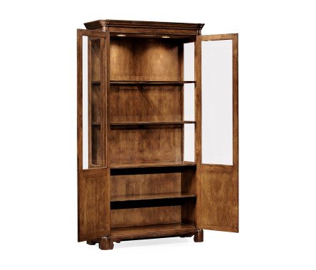 Walnut glazed display cabinet with pediment