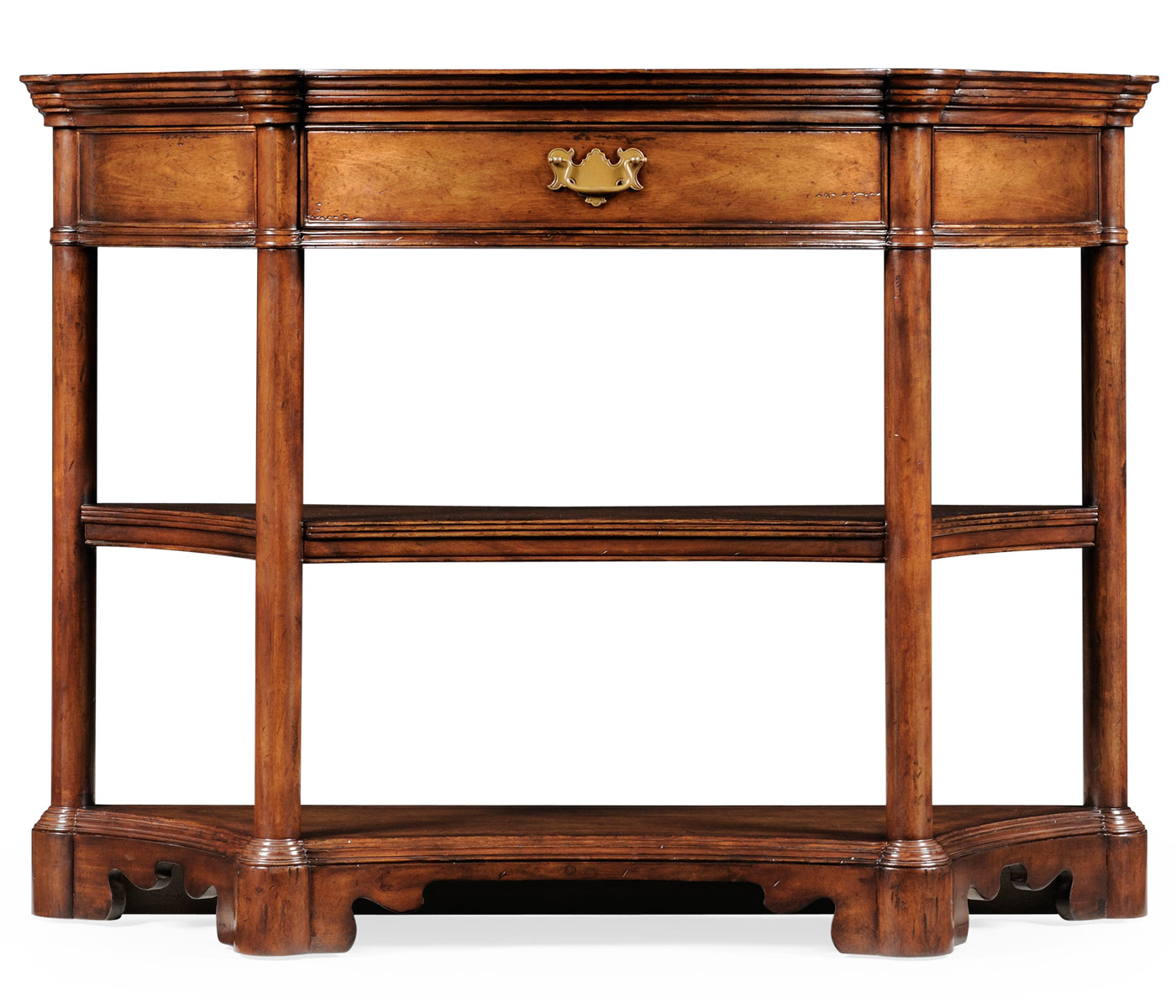 Walnut demilune console with bracket feet