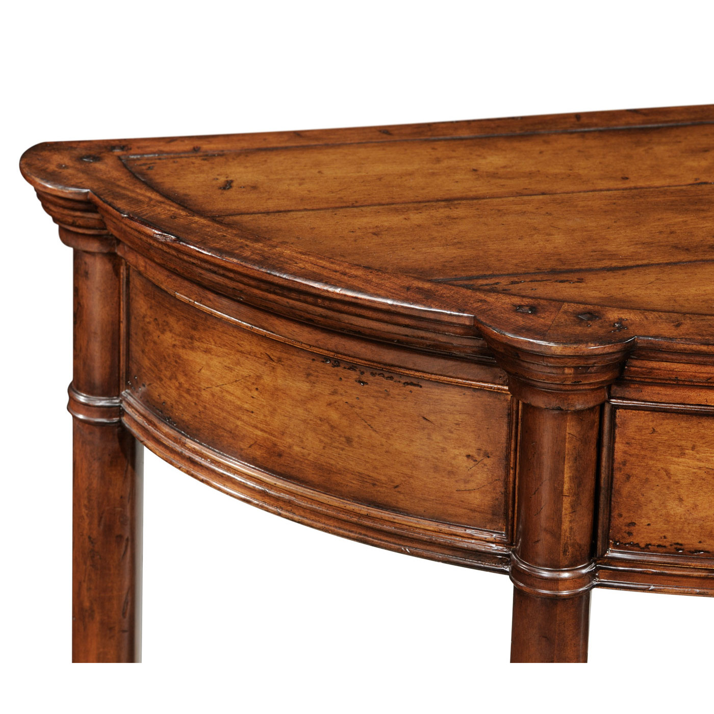 Walnut demilune console with bracket feet
