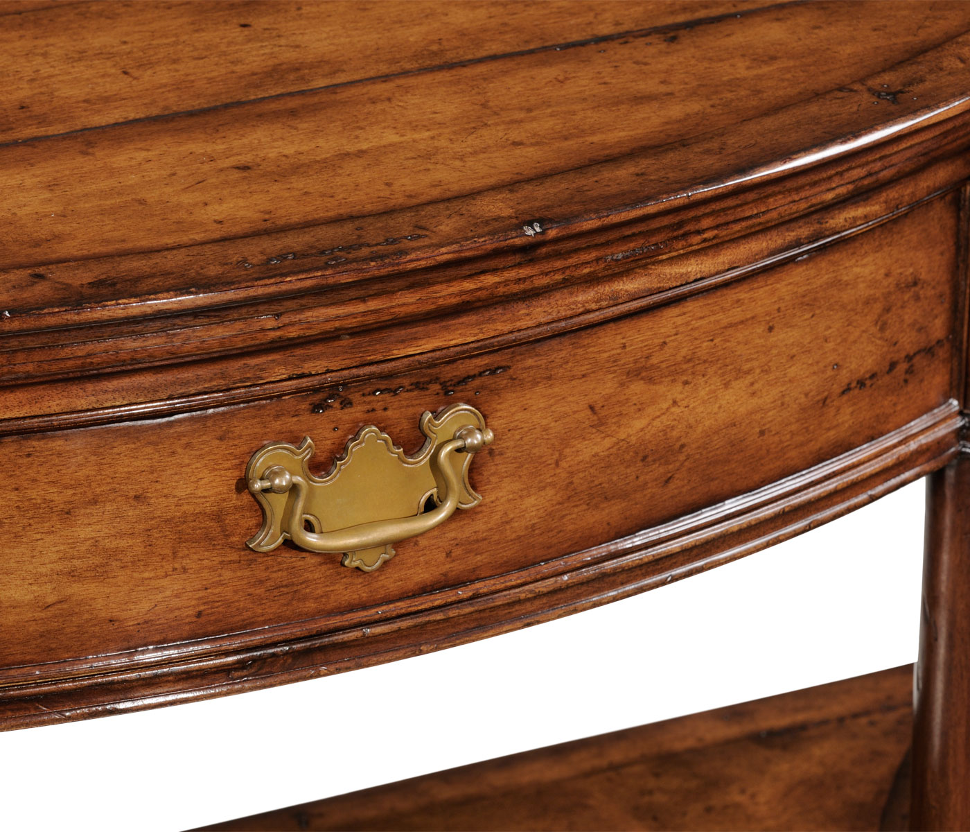 Walnut demilune console with bracket feet