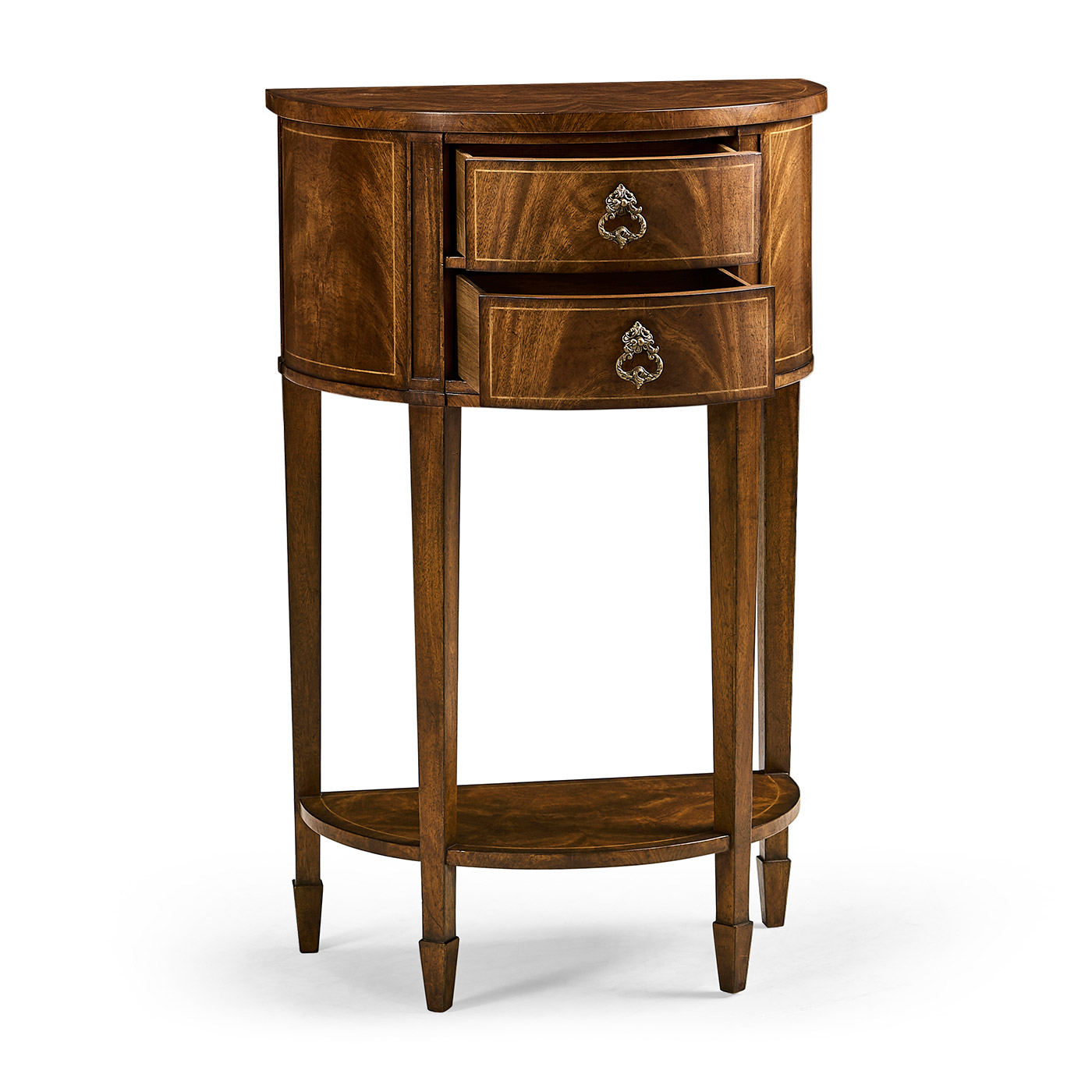 Crotch Walnut Demilune Narrow Tables