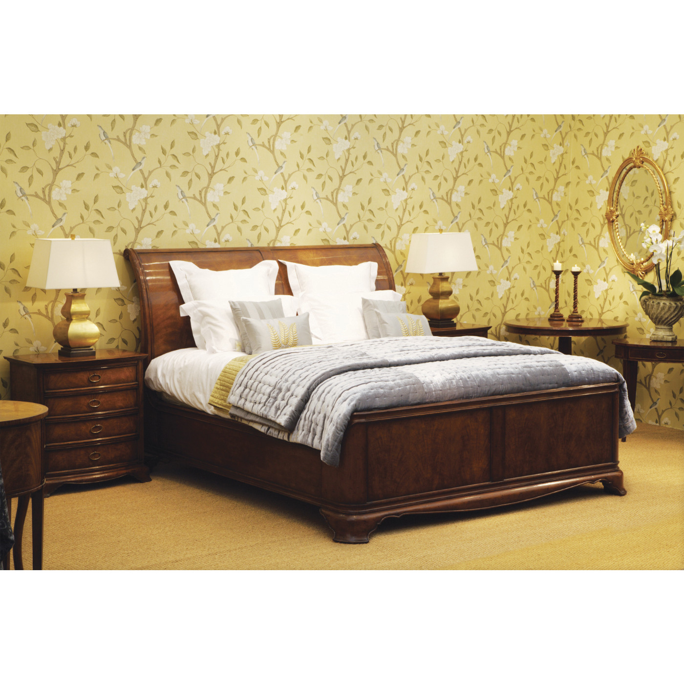 Walnut Sleigh UK Queen Bed
