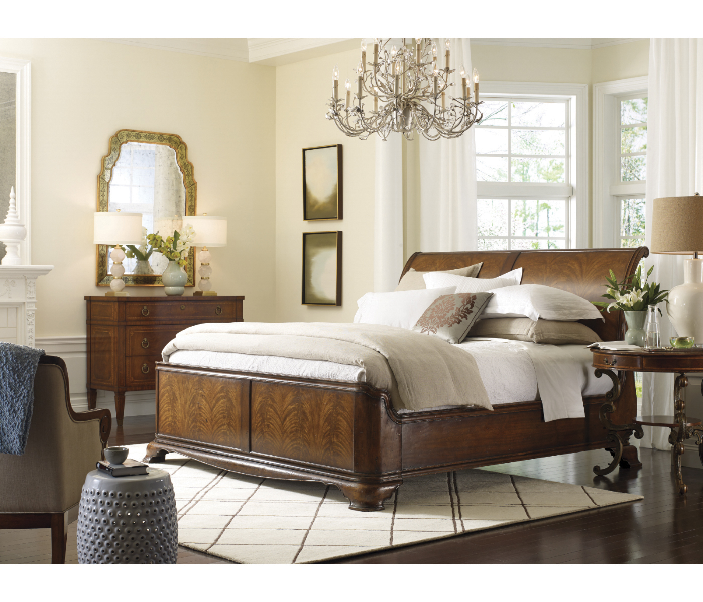 Walnut Sleigh US King Bed