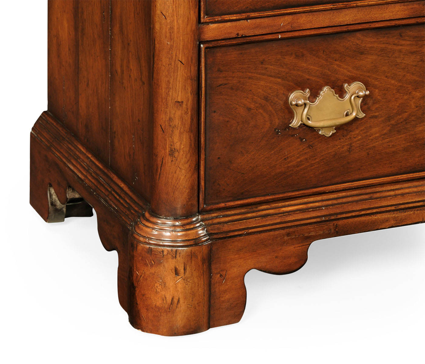 Walnut planked chest of five drawers
