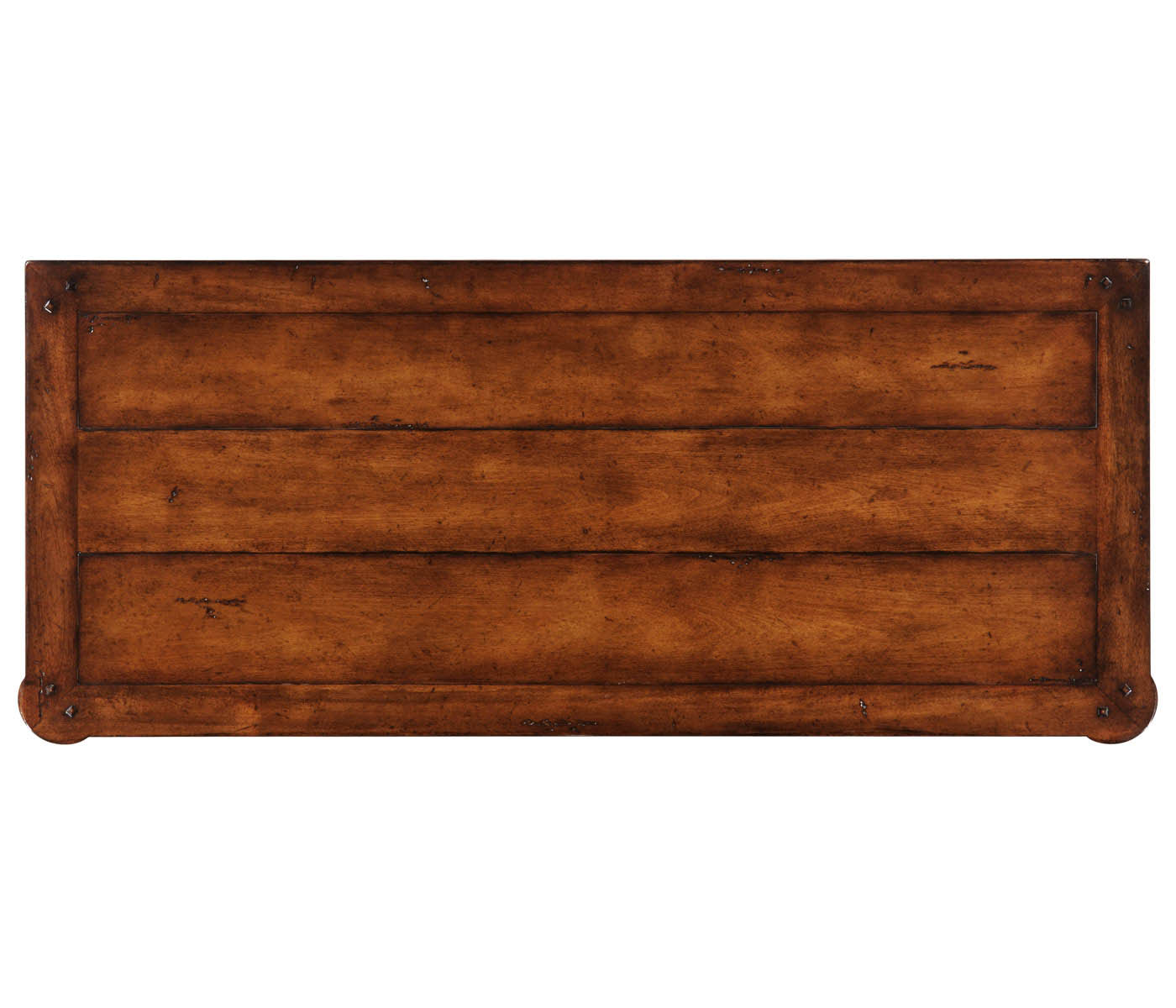 Walnut planked chest of five drawers