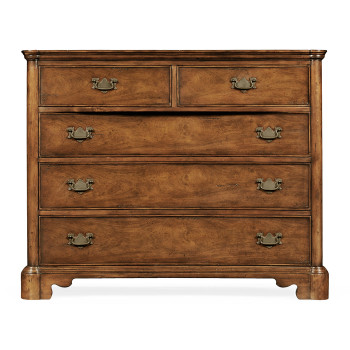 Walnut planked chest of five drawers