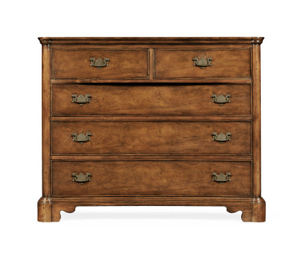 Walnut planked chest of five drawers