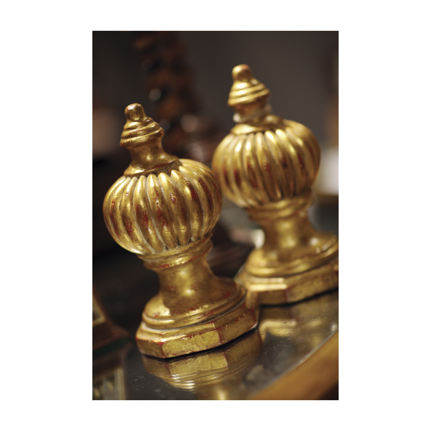 Pair of Gilded Rub-Through Finial Ornaments