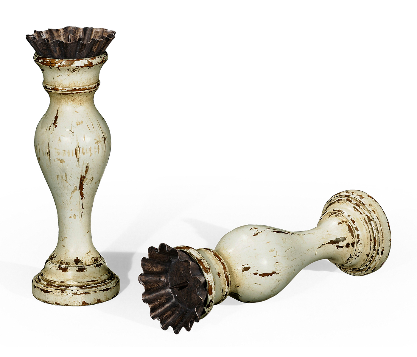 Pair of Small Painted Off-White Candlesticks