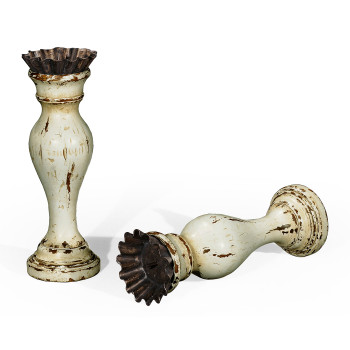 Pair of Small Painted Off-White Candlesticks
