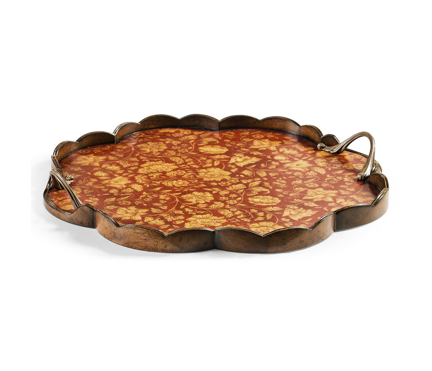 Scalloped Red Chinoiserie Tray