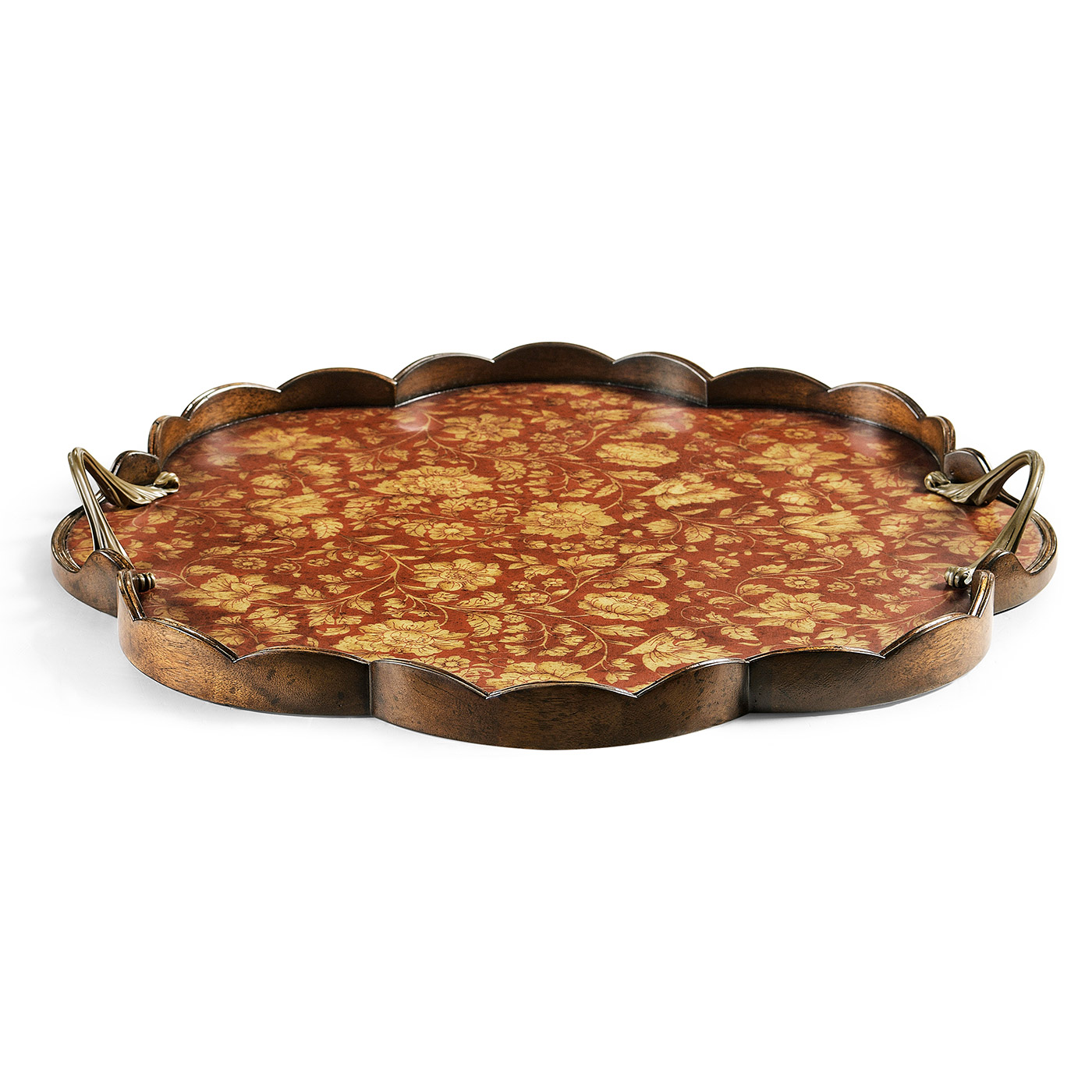 Scalloped Red Chinoiserie Tray