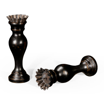 Pair of Small Painted Honey Black Candlesticks