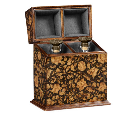 Pair of Glass Decanters & Black Chinoiserie Case