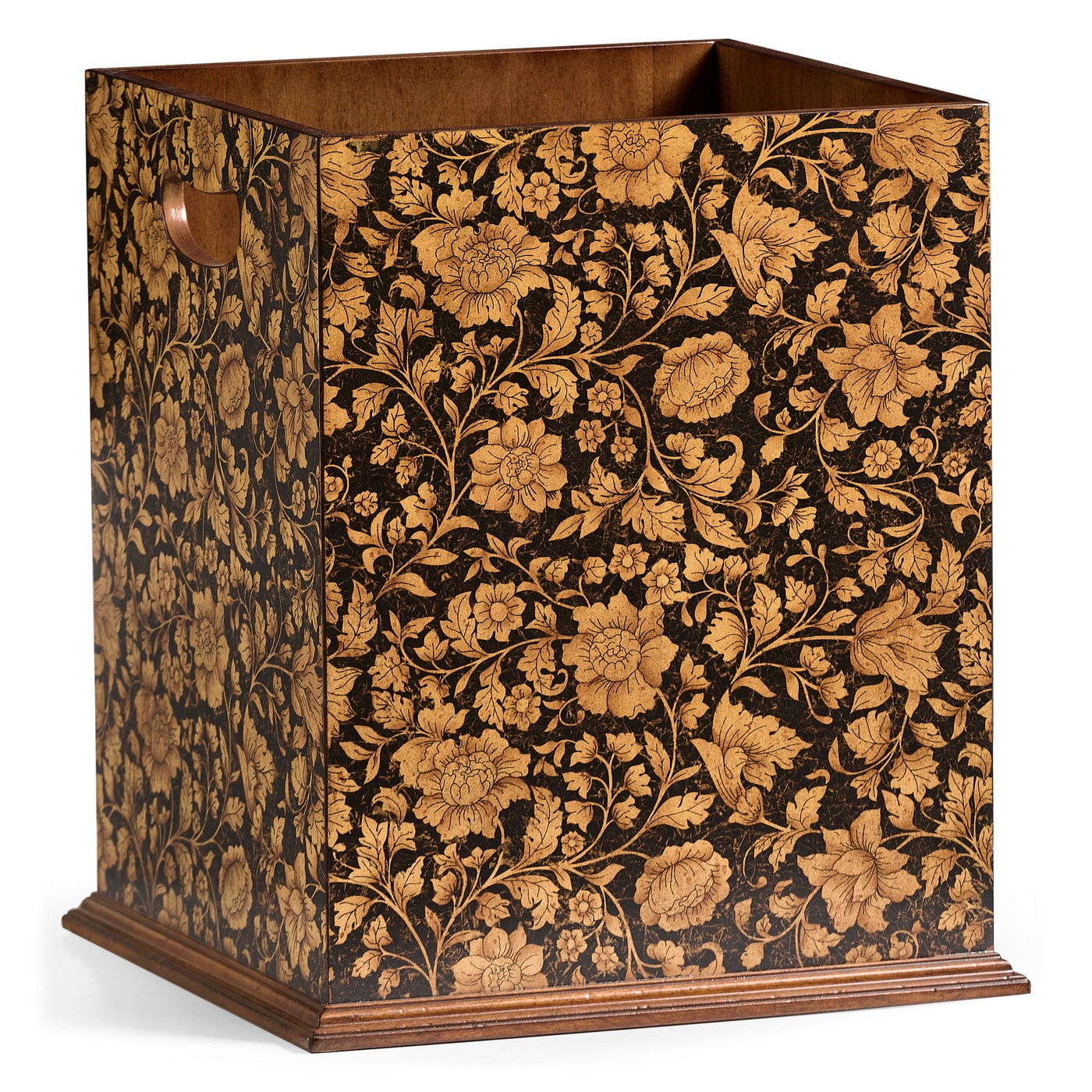 Square Black Chinoiserie Waste Basket
