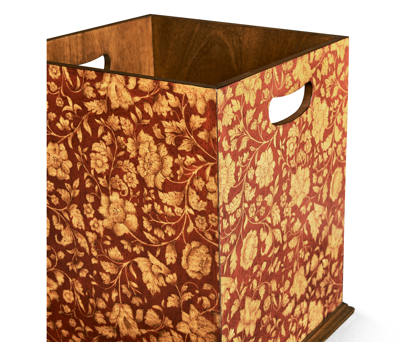 Square Red Chinoiserie Waste Basket