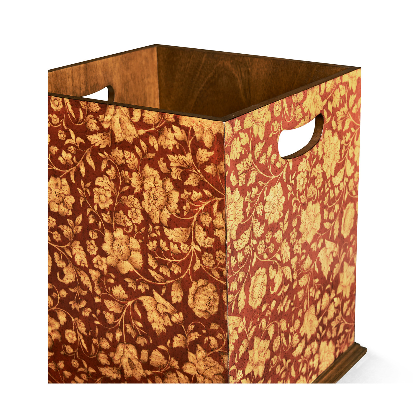Square Red Chinoiserie Waste Basket