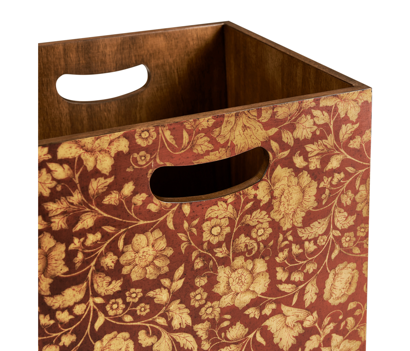 Square Red Chinoiserie Waste Basket