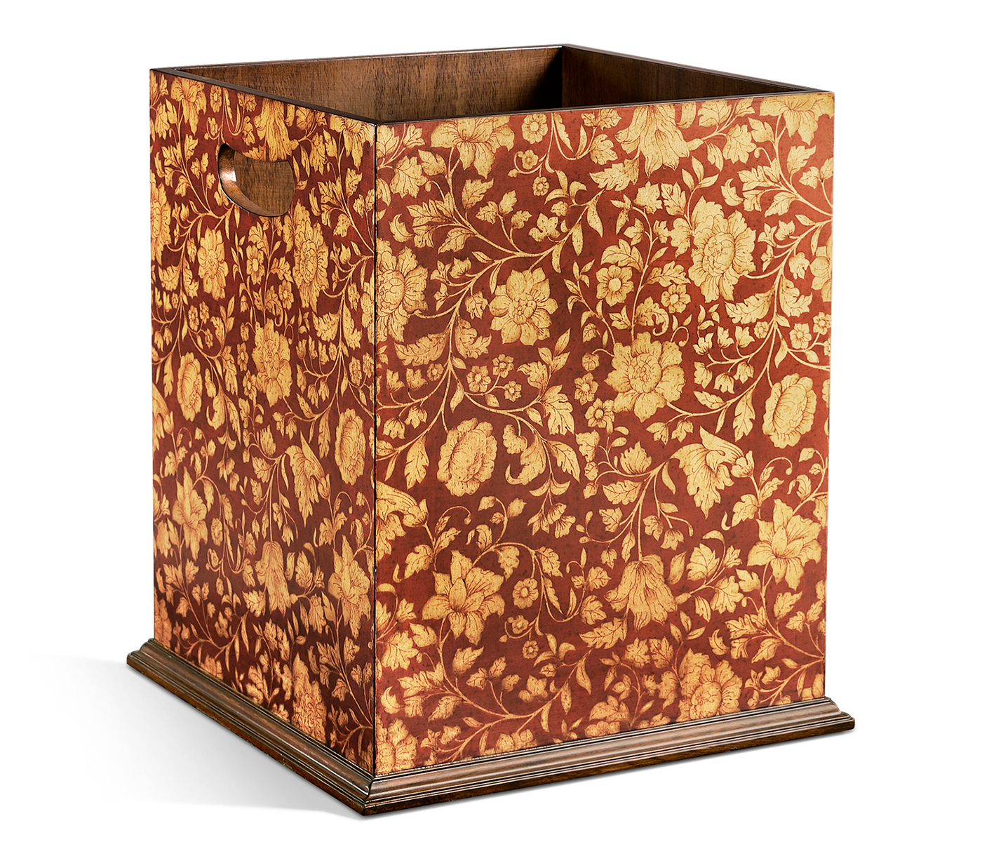 Square Red Chinoiserie Waste Basket