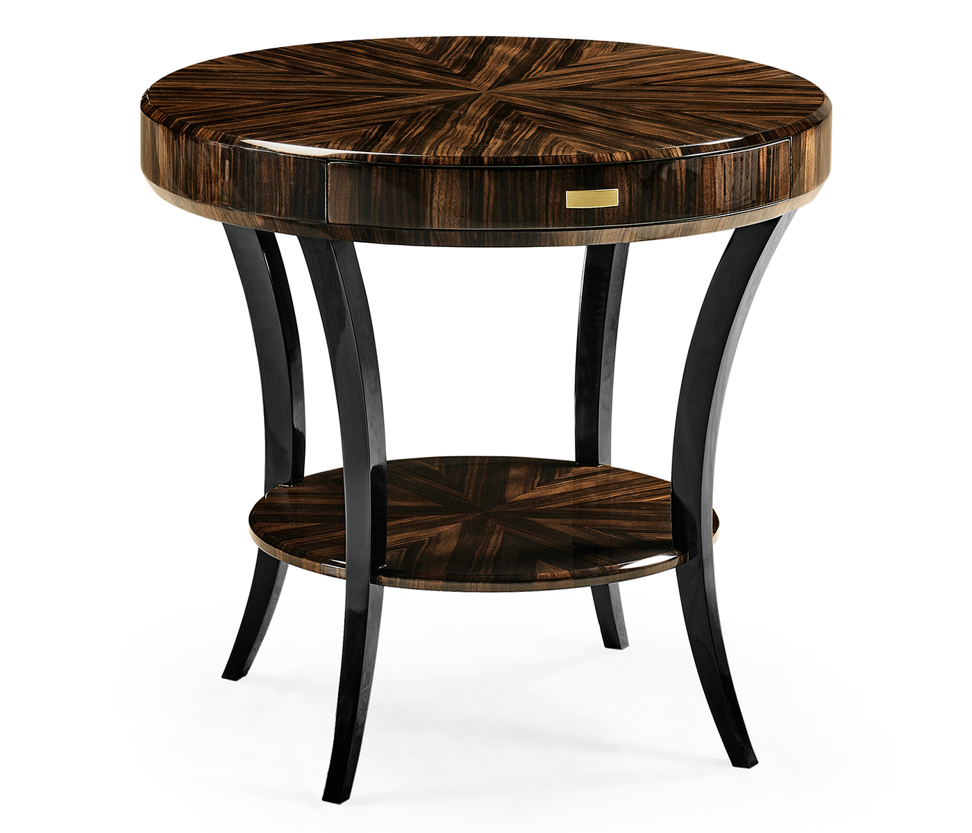 Round Art Deco Macassar Ebony High Lustre Side Table with Drawer