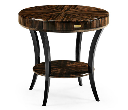 Round Art Deco Macassar Ebony High Lustre Side Table with Drawer