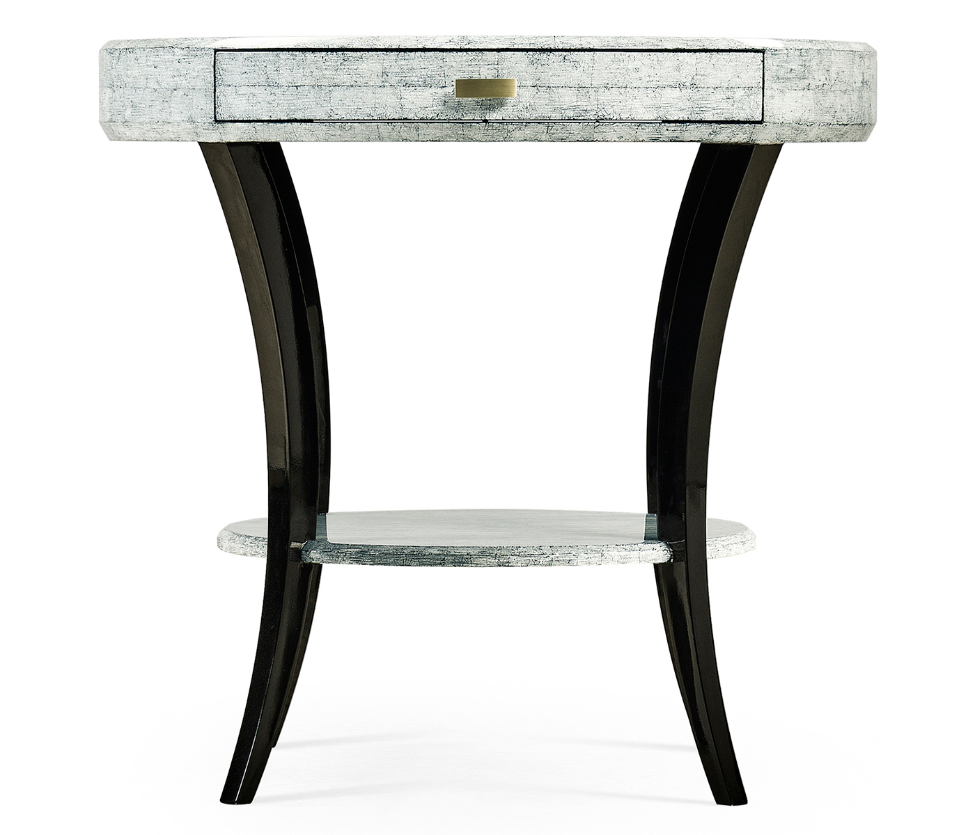 White Smoke Eggshell Round Side Table with Drawer