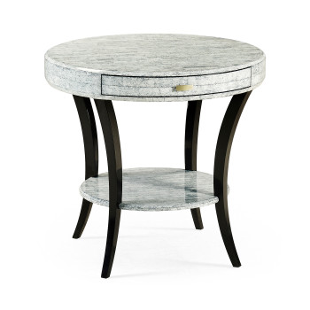 White Smoke Eggshell Round Side Table with Drawer