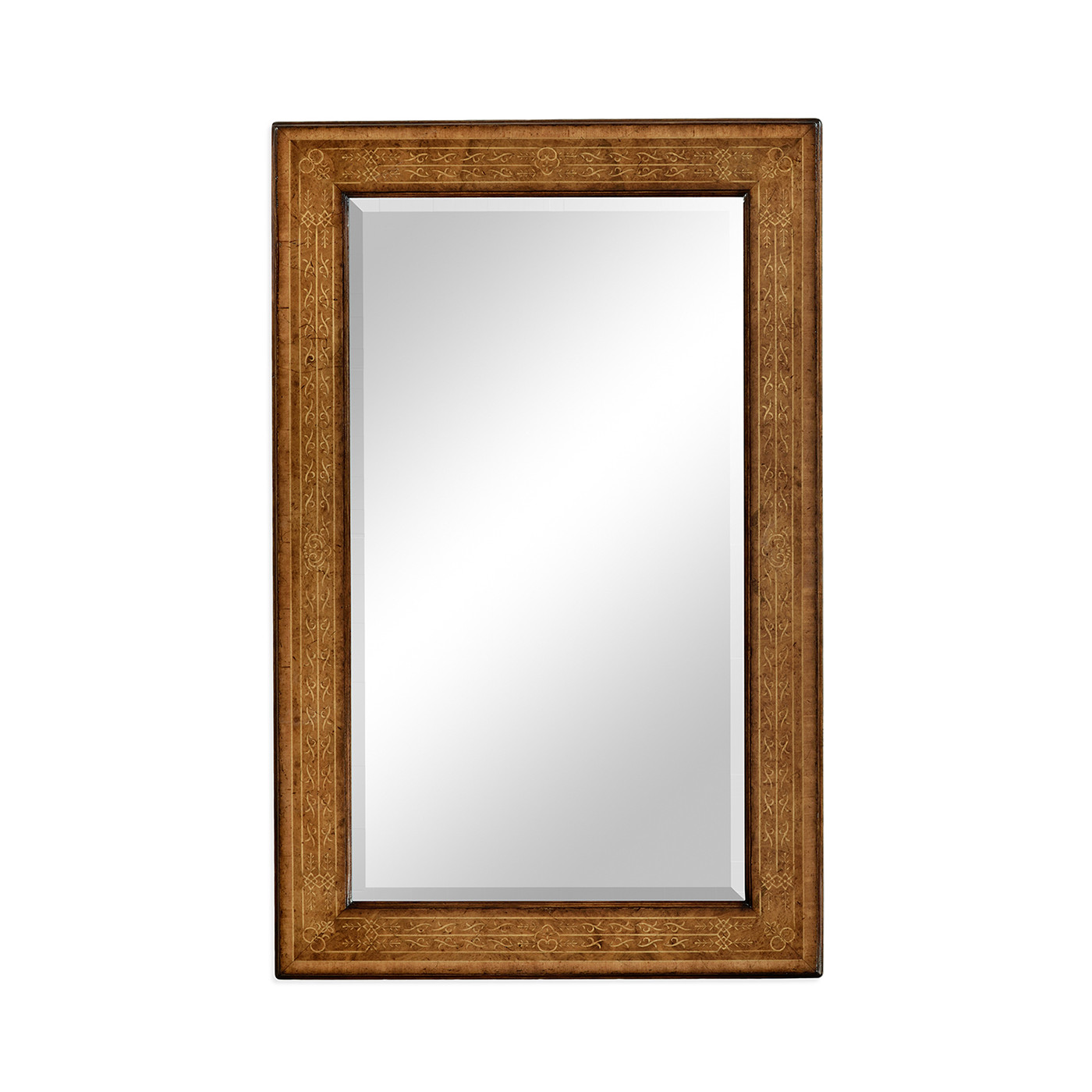 Rectangular burl walnut veneer mirror