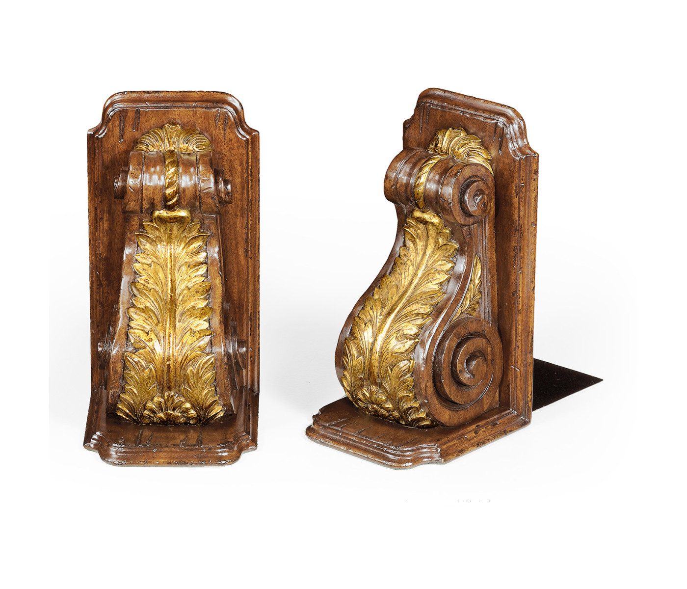 Pair of Gilded Bracket & Walnut Bookends