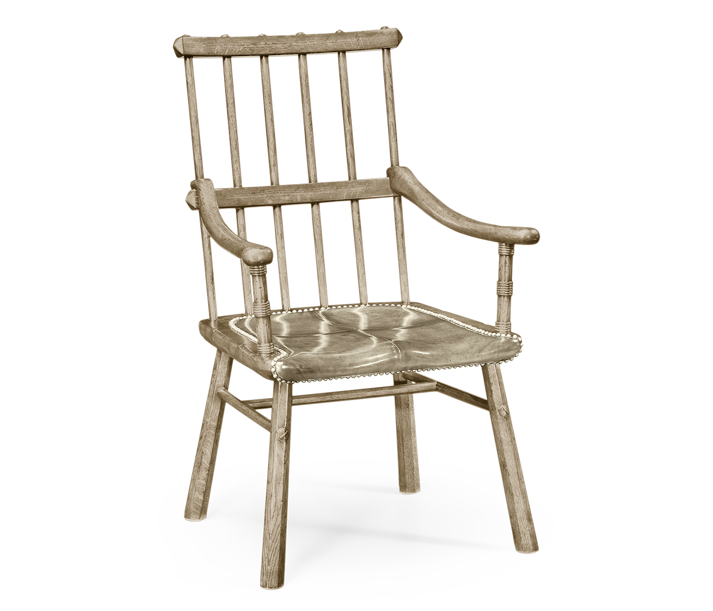 Rustic Grey Oak Country Arm Chair with A Dark Grey Leather Seat