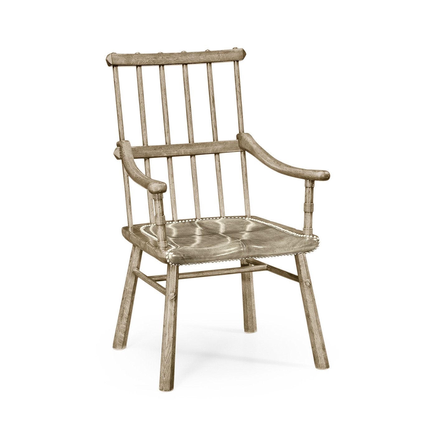 Rustic Grey Oak Country Arm Chair with A Dark Grey Leather Seat