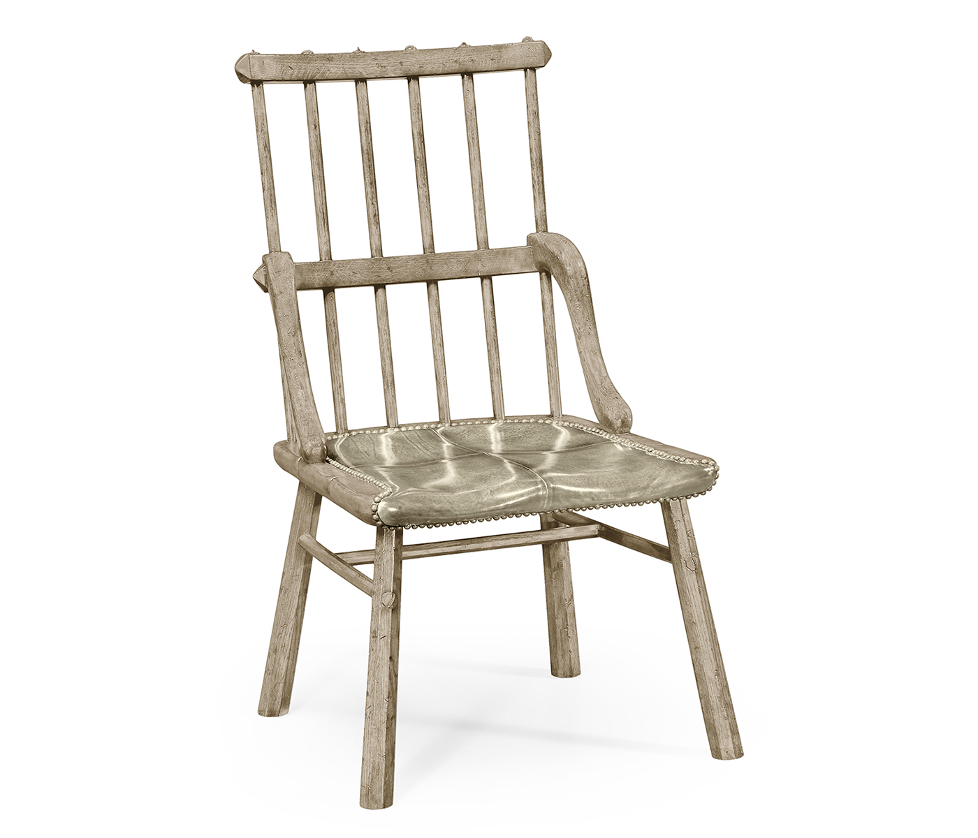 Rustic Grey Oak Country Side Chair With A Dark Grey Leather Seat