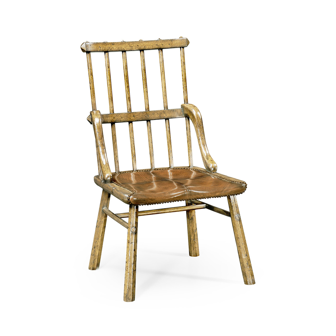 Rustic Natural Oak Country Side Chair With A Antique Chestnut Leather Seat
