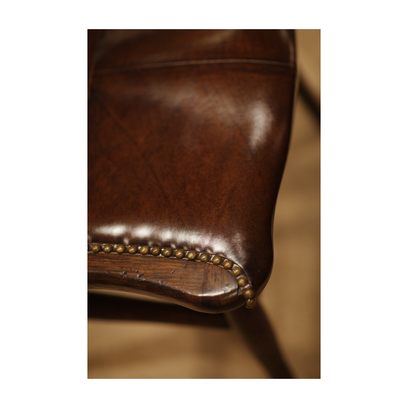 Rustic Natural Oak Country Side Chair With A Antique Chestnut Leather Seat