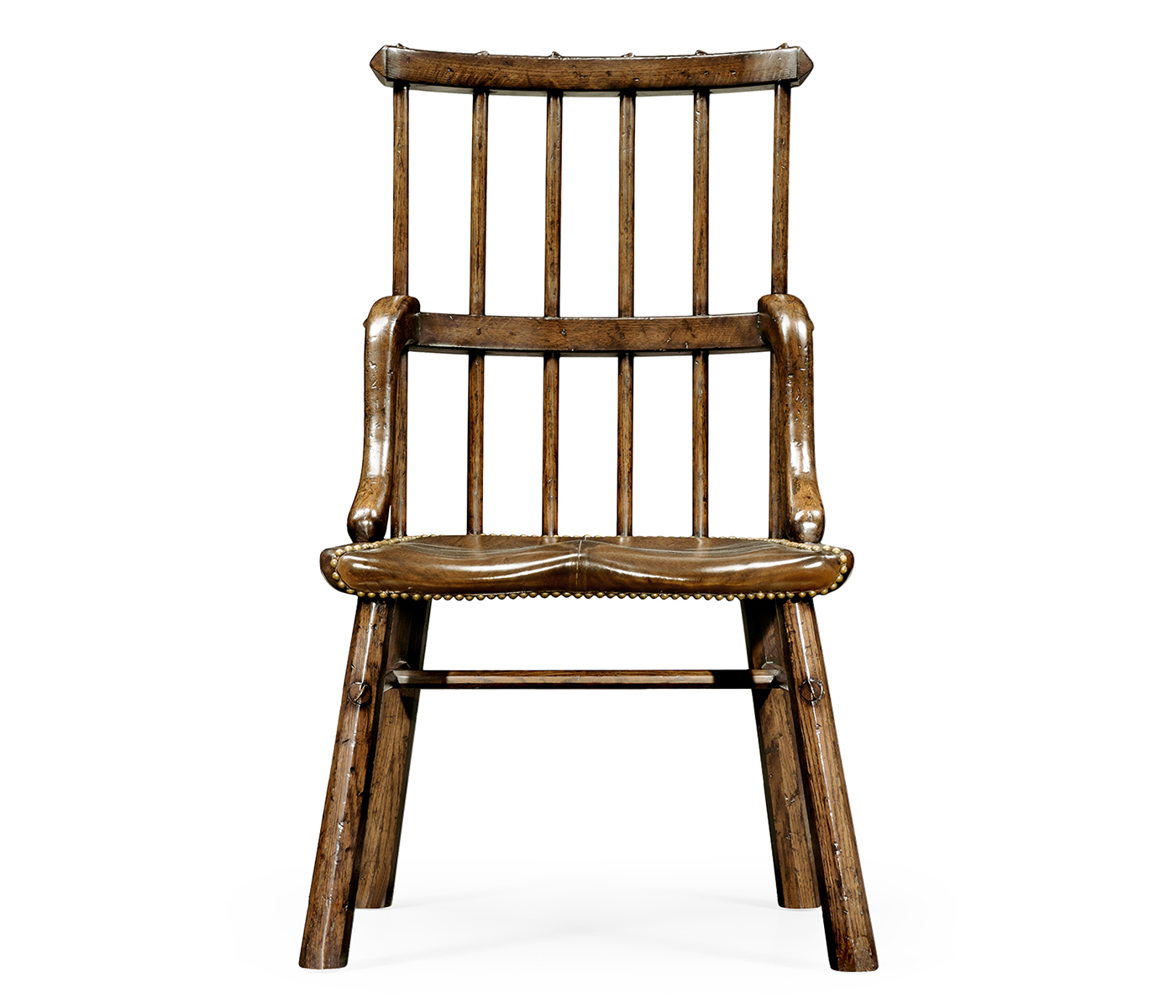 Rustic Dark Oak Country Side Chair With A Dark Antique Chestnut Leather Seat