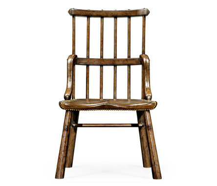 Rustic Dark Oak Country Side Chair With A Dark Antique Chestnut Leather Seat