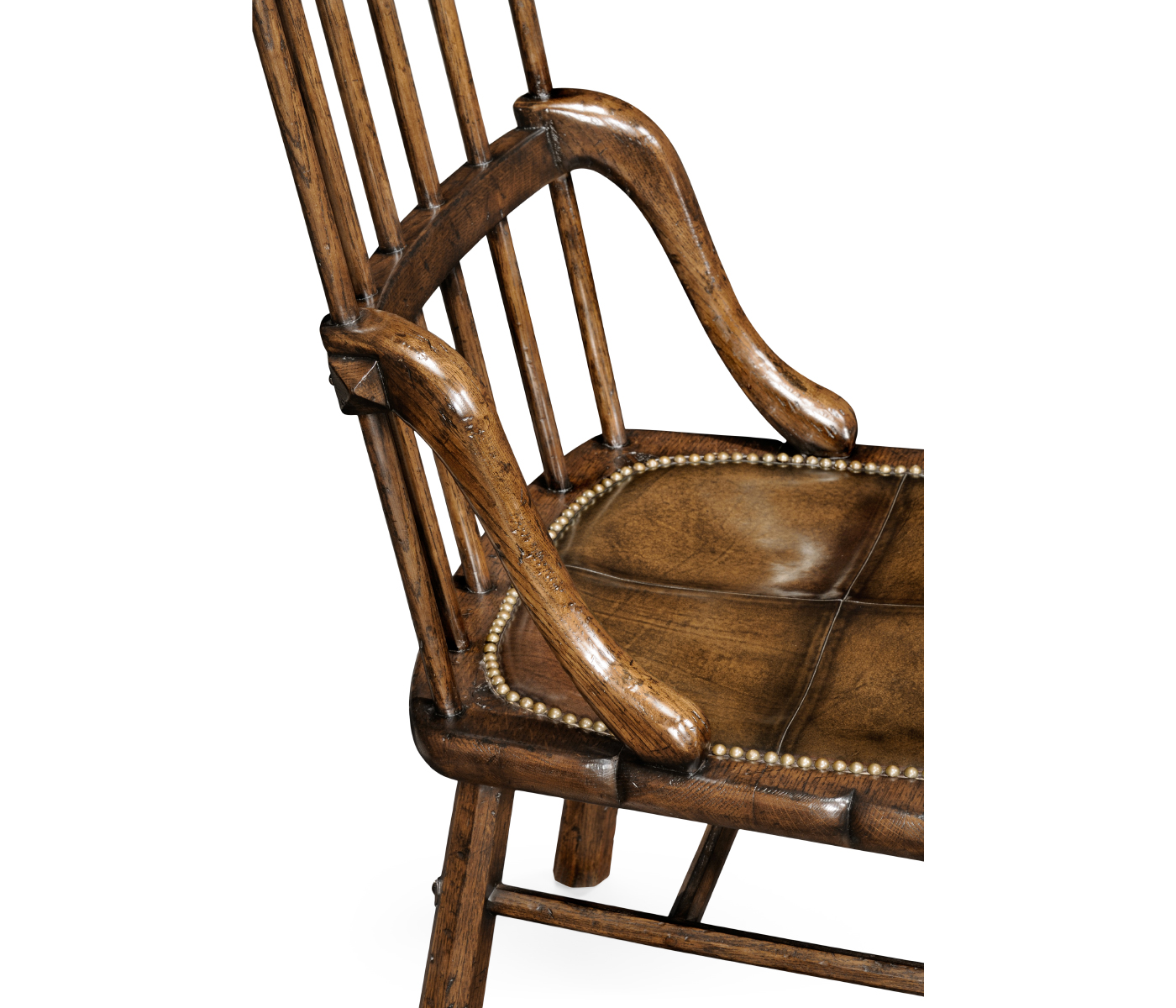 Rustic Dark Oak Country Side Chair With A Dark Antique Chestnut Leather Seat