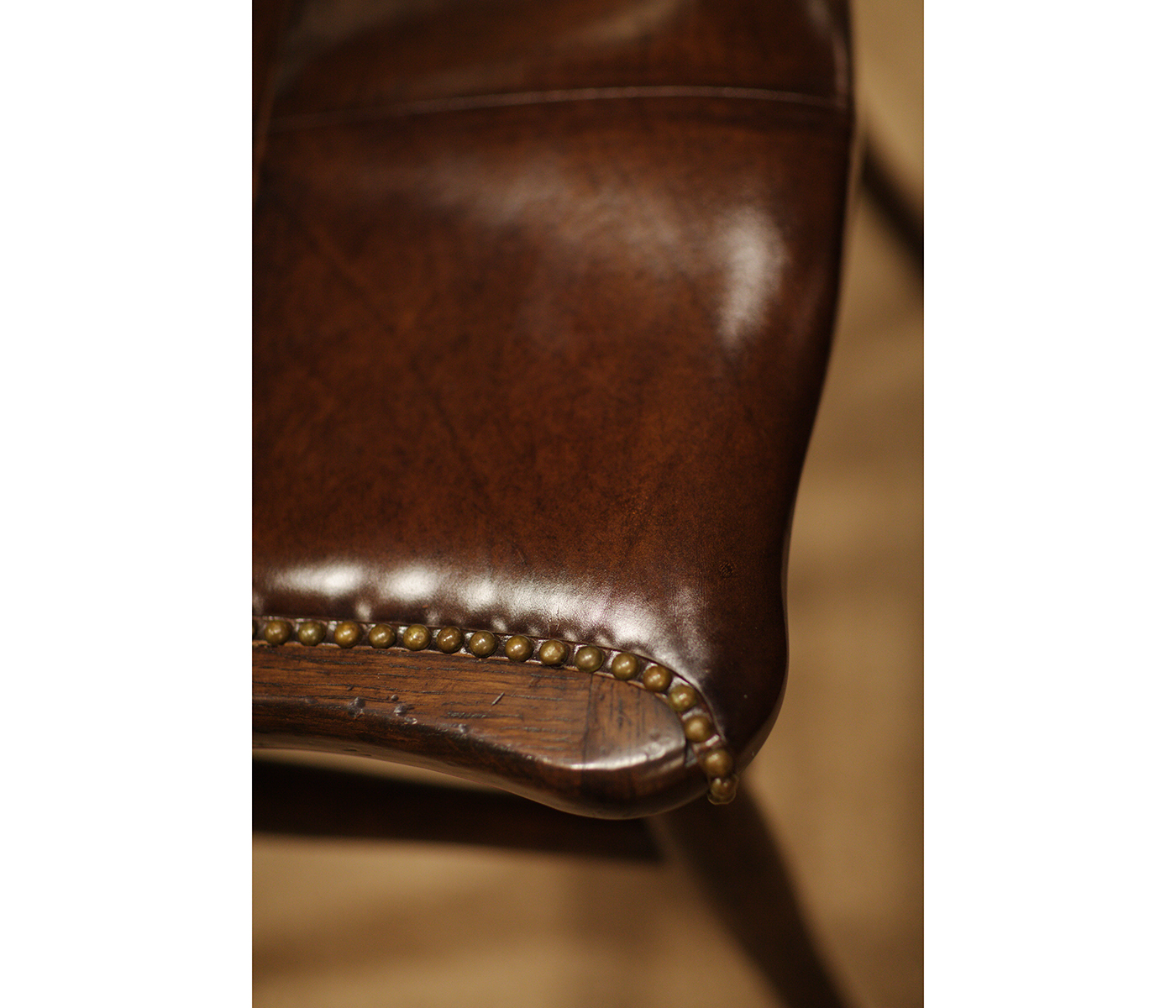 Rustic Dark Oak Country Side Chair With A Dark Antique Chestnut Leather Seat