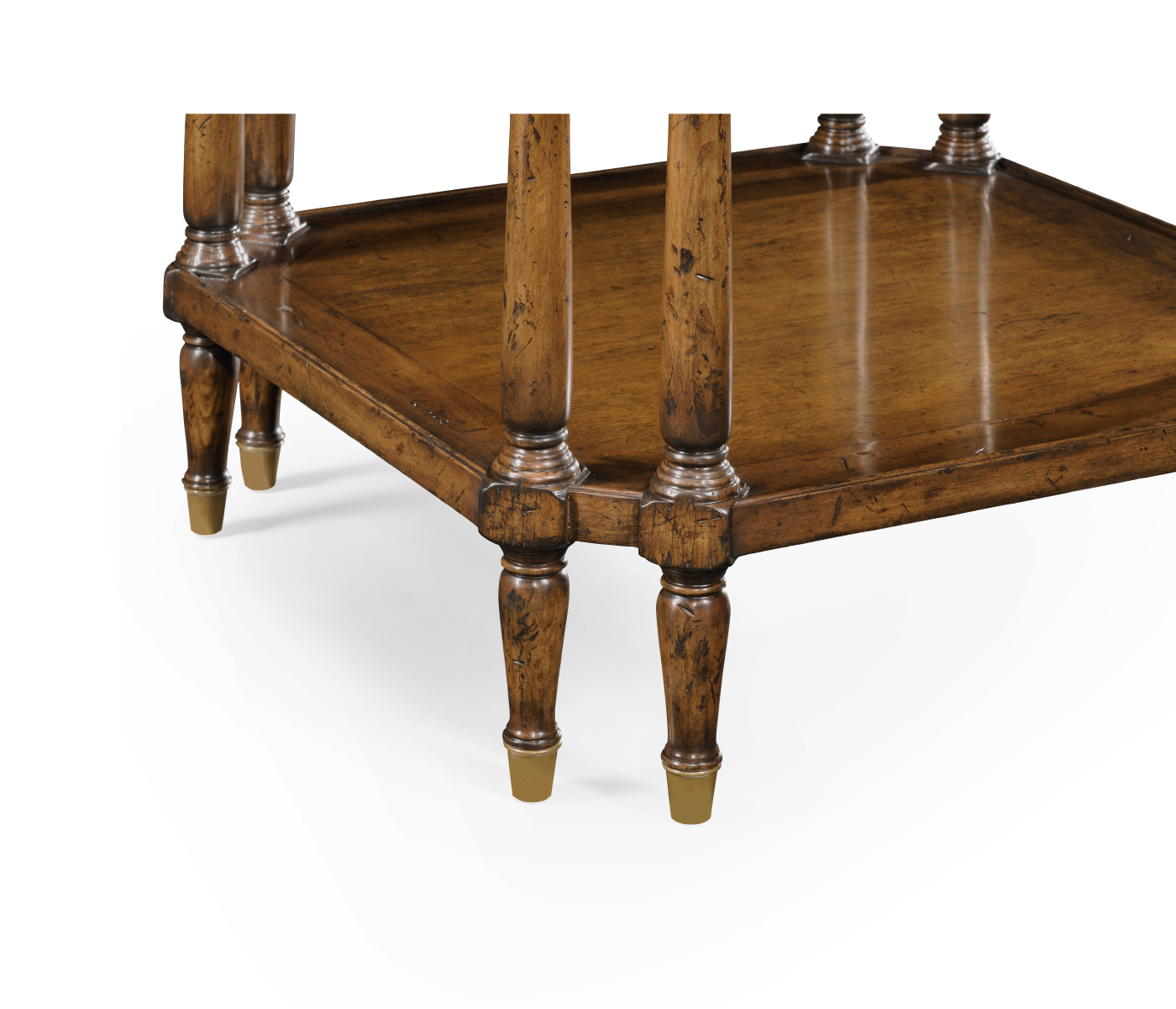Square Walnut Side Table with Brass Capped Feet