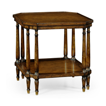 Square Walnut Side Table with Brass Capped Feet
