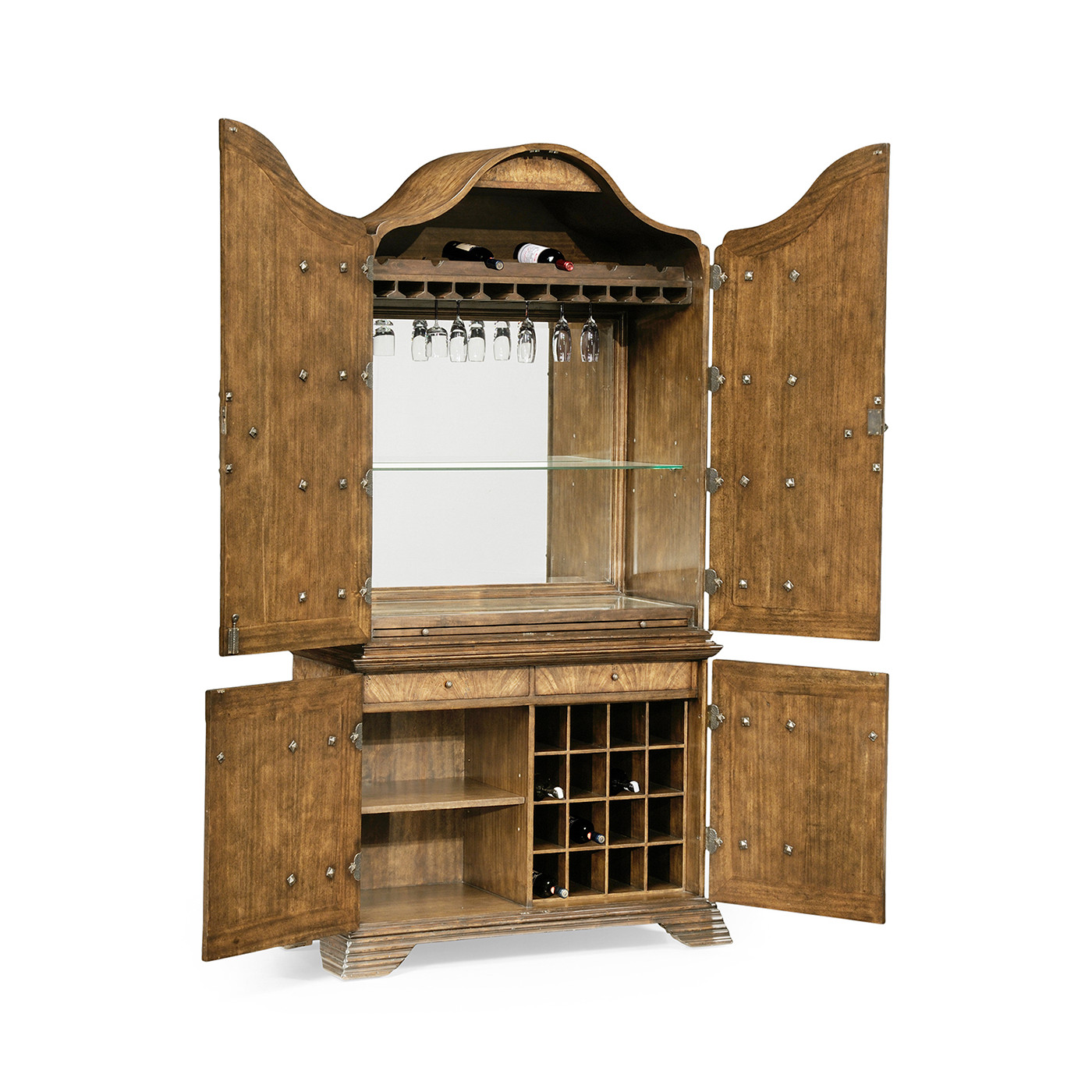 Spanish style crotch walnut drinks cabinet