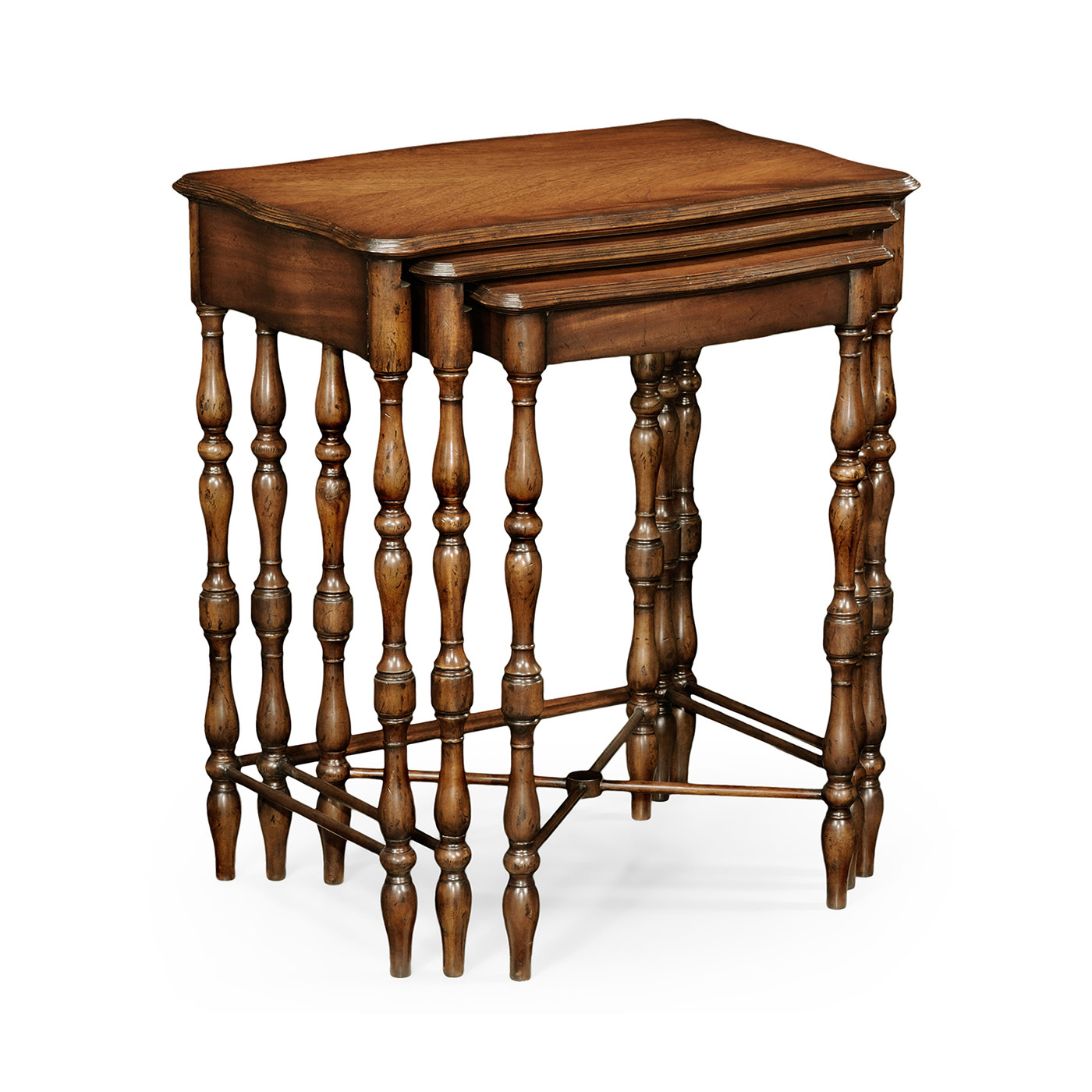Mahogany Nest of Three Tables Turned Legs