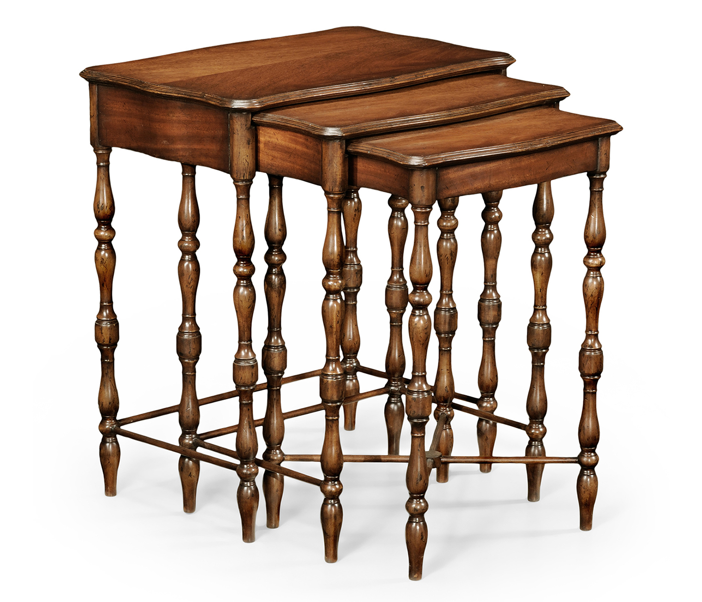 Mahogany Nest of Three Tables Turned Legs