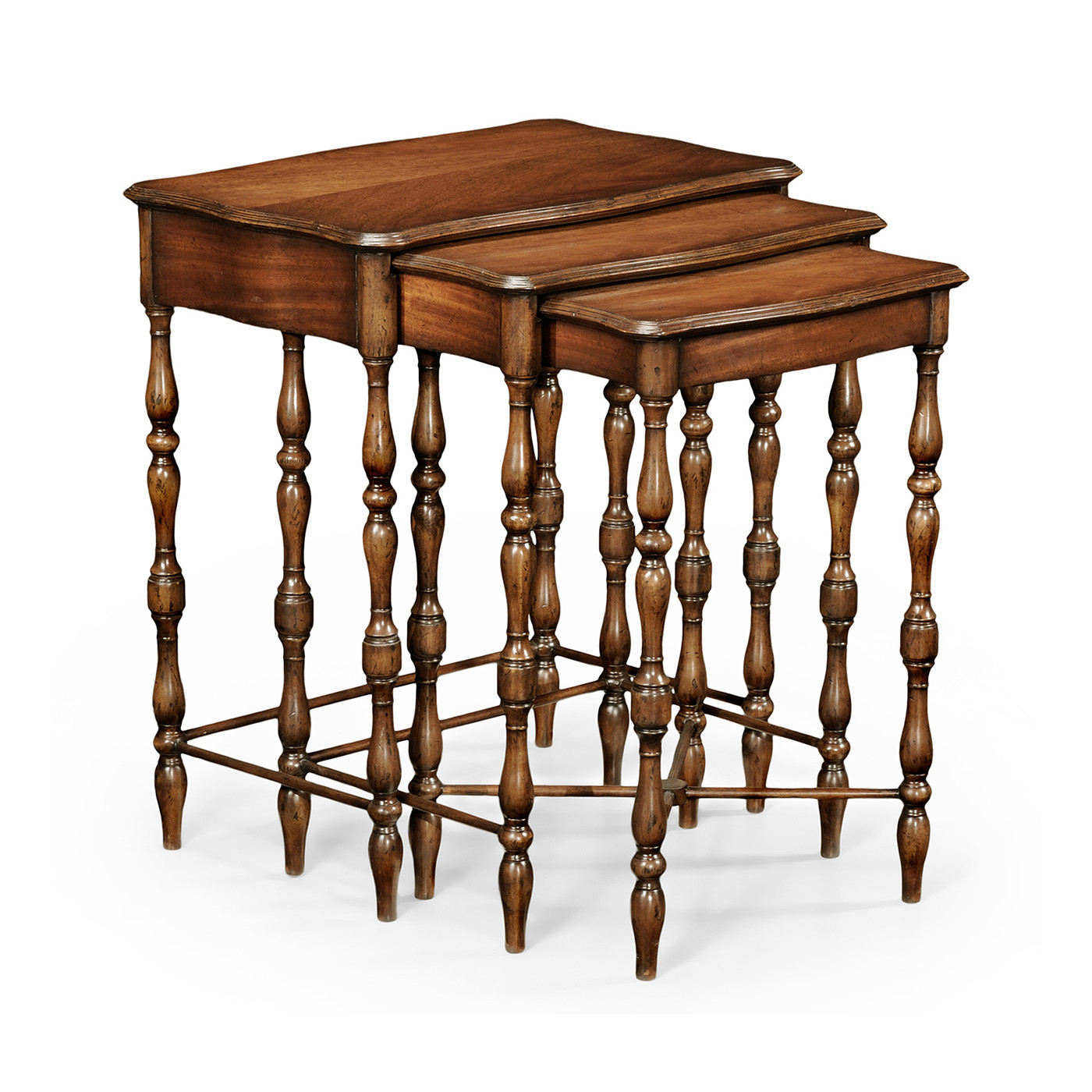 Mahogany Nest of Three Tables Turned Legs