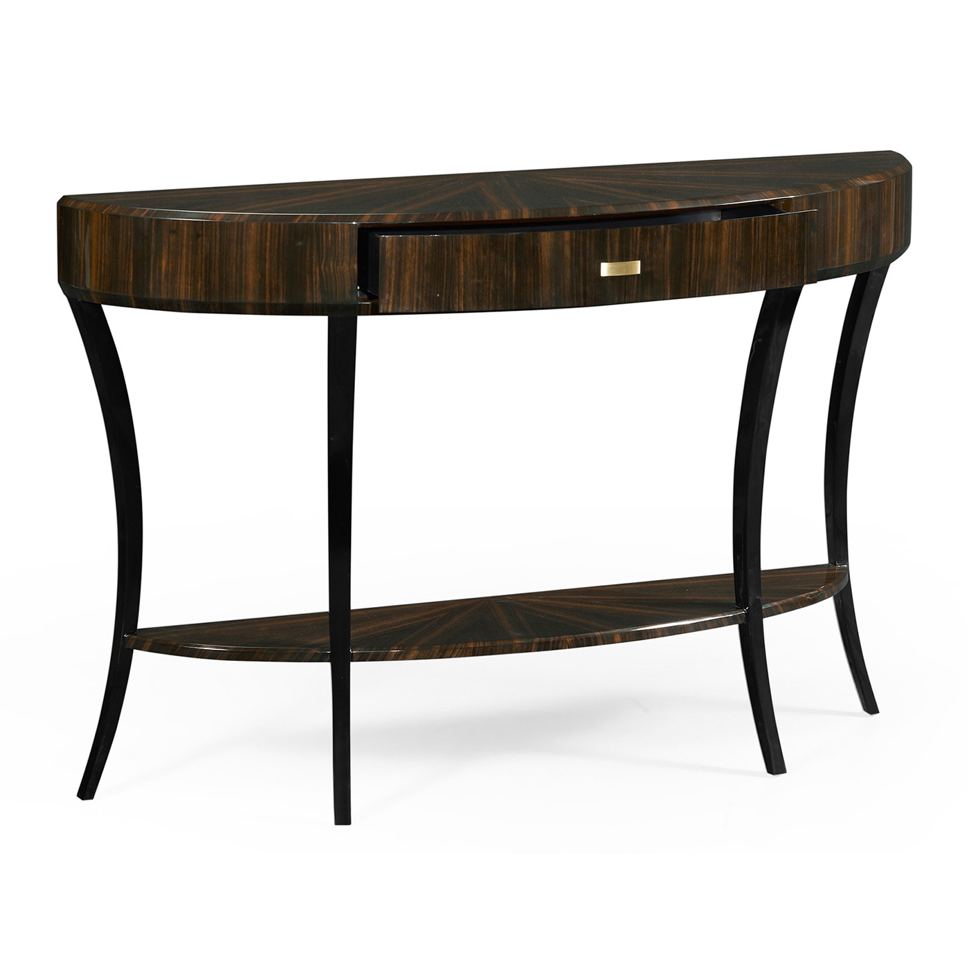 Large Demilune Art Deco Macassar Ebony High Lustre Console Table with Drawer