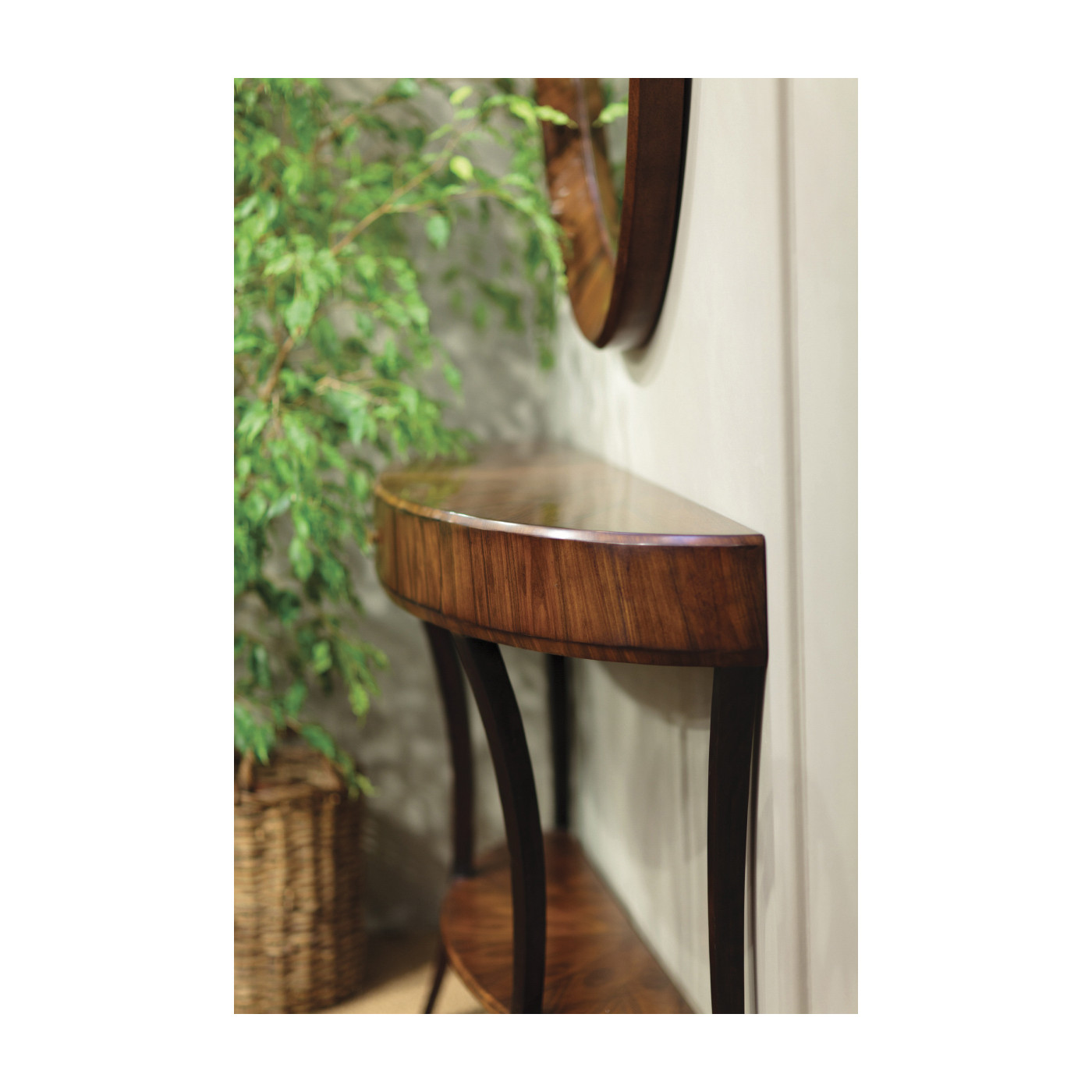 Art Deco Satin Large Demilune Console Table with Drawer