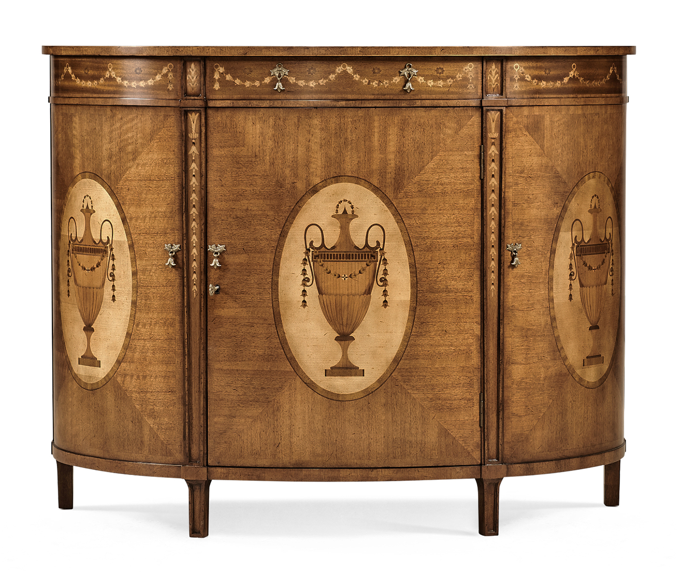 Adam Style Walnut & Satinwood Demilune TV Cabinet